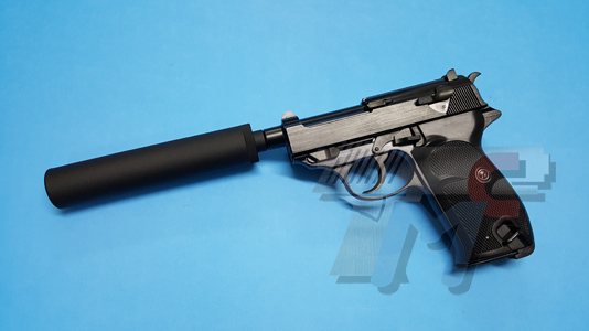 WE P38 S Gas Blow Back Pistol with Silencer (Black) - Click Image to Close